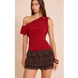 PrettyLittleThing Ruched Textured Low Rise Bloomer Shorts - Chocolate