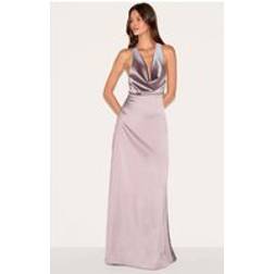 PrettyLittleThing Mushroom Satin Cowl Neck Cross Back Maxi Dress - Mushroom