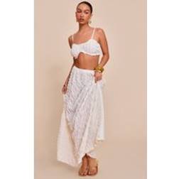 PrettyLittleThing Cream Textured Shirred Maxi Skirt - White