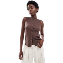 New Look Button Through Tank Top - Brown