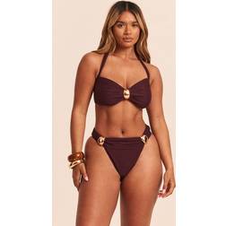 PrettyLittleThing Shape Halterneck Gold Trim Bikini Top - Purple