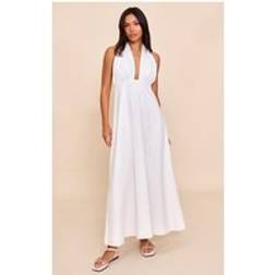 PrettyLittleThing Plunge Halterneck Maxi Dress - White
