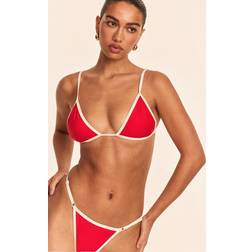PrettyLittleThing Red Triangle Contrast Binding Bikini Top - Red