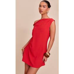 PrettyLittleThing Textured Asymmetric Shift Dress - Red