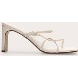 PrettyLittleThing Cream Pu Square Toe Thin Block High Heeled Mules - White