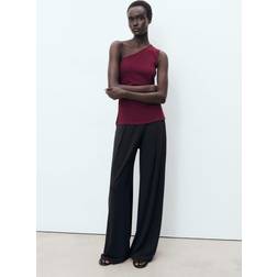 Mango Asymmetrical Draped Top Dam Långärmade Blusar - Vinröd