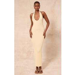 PrettyLittleThing Lemon Ribbed Knit Twist Back Maxi Dress - Lemon