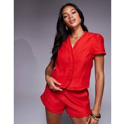 River Island linen ruffle top co-ord in red