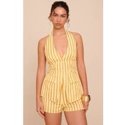 PrettyLittleThing Lemon Pinstripe Halter Waistcoat Tailored Playsuit