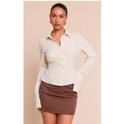PrettyLittleThing Cream Textured Satin Tie Back Shirt - White