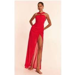 PrettyLittleThing Red Halter Neck Chiffon Maxi Beach Dress