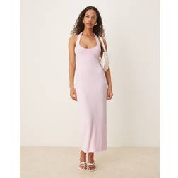 Gina Tricot Tie Up Backless Halterneck Midaxi Dress - Pink