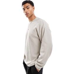 New Look Våfflad T-shirt Med Långa Ärmar - Stenfärgad