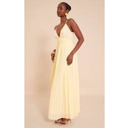PrettyLittleThing Lemon Chiffon Strappy Pleated Belt Detail Maxi Dress