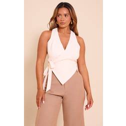 PrettyLittleThing Shape Cream Tailored Tie Side Waistcoat - White