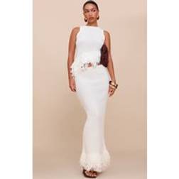 PrettyLittleThing Cream Loop Knit Maxi Skirt - White