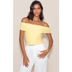 PrettyLittleThing Soft Touch Bardot Long Top - Lemon