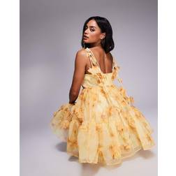 River Island 3D Floral Trim Dress - Yellow