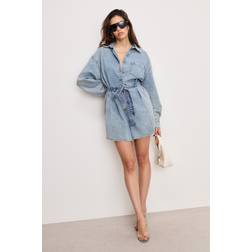 Good American Weightless Denim Romper - Mid Blue