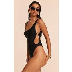 PrettyLittleThing O Ring Cut Out Scoop Swimsuit - Black