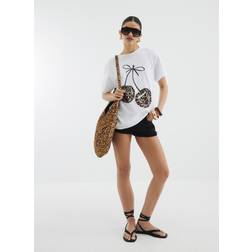 River Island Leopard Print Cherry Boyfriend T-shirt - White