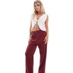 Only Petite Relaxed Fit Shirred Trousers - Burgundy