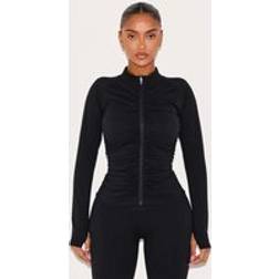 PrettyLittleThing Active Ruched Zip Sports Jacket - Black