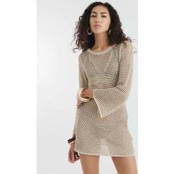River Island Metallic Knit Tunic Mini Dress - Gold