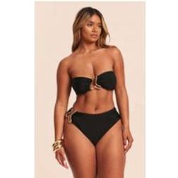PrettyLittleThing Shape Black Gold Wave Trim Bandeau Bikini Top