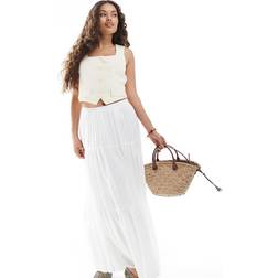 Stradivarius Petite Panelsydd Maxikjol I Bohostil - Vit