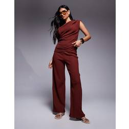 River Island Textured Wide Leg Trouser - Rust