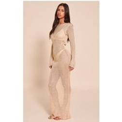 PrettyLittleThing Petite Gold Long Sleeve Sequin Knitted Maxi Dress - Yellow