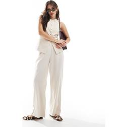 New Look co-ord linen wide leg trousers in stone-Neutral