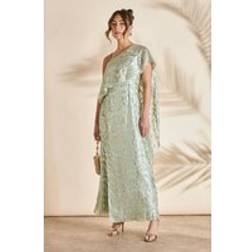 Coast Metallic One Shoulder Maxi Dress - Olive