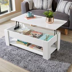 Home Source Orlando Lift Up Storage White Coffee Table 50x100cm