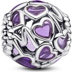 Pandora Openwork Hearts Mum Charm - Resin/Sterling Silver/Purple
