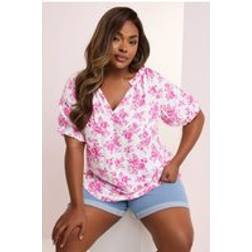 Yours Rose Print Notch Neck Blouse - Pink