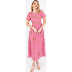 Maya Deluxe Floral Short Sleeve Keyhole Back Dress - Rosey Pink