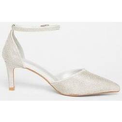 Quiz Wide Fit Diamante Court Heels - Silver