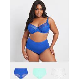 Yours 3 Pack Lace Back High Waisted Knickers - Blue