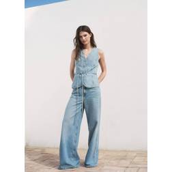 Mango Buttoned Denim Gilet - Medium Blue