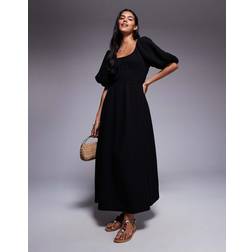 River Island Womens Short Sleeve Gathered Midi Dress - Black