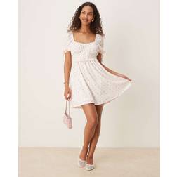 Gina Tricot Mini Jurk Met Korte Pofmouwen - Fijne Roze Print