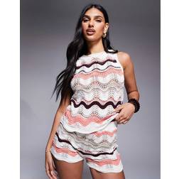 River Island Virkat Linne Md Chevronmönster Set - Orange