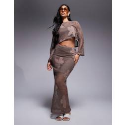 River Island Coord Floral Cut And Sew Midi Skirt - Brown
