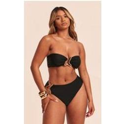 PrettyLittleThing Shape Black Gold Wave Trim Bikini Bottoms - Black