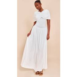 PrettyLittleThing Bardot Extreme Fold Over Ruched Detail Maxi Dress - White