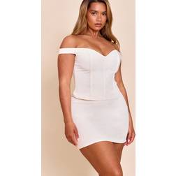 PrettyLittleThing Shape Cream Bardot Sweetheart Structured Corset Top - White