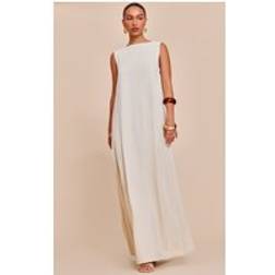 PrettyLittleThing Cream Textured Boat Neck Sleeveless Maxi Dress - White