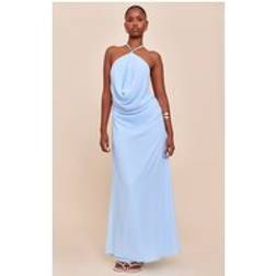 PrettyLittleThing Chiffon Halterneck Maxi Dress - Light Blue